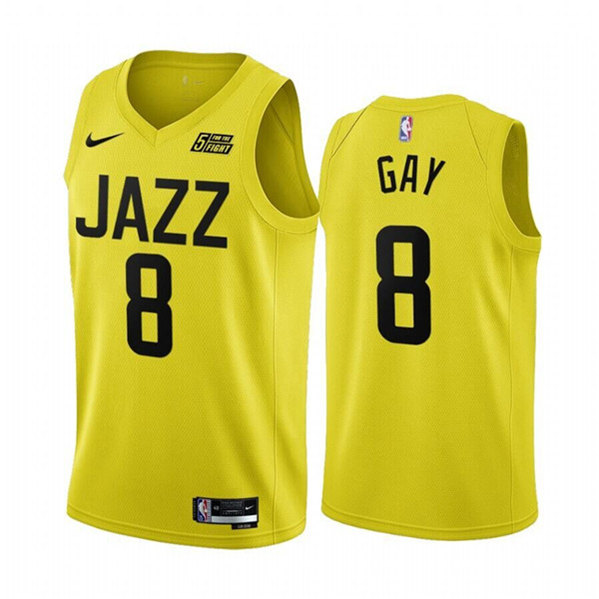 Men's Utah Jazz #8 Rudy Gay Yellow 2022/23 Association Edition Stitched Basketball Jersey - Click Image to Close